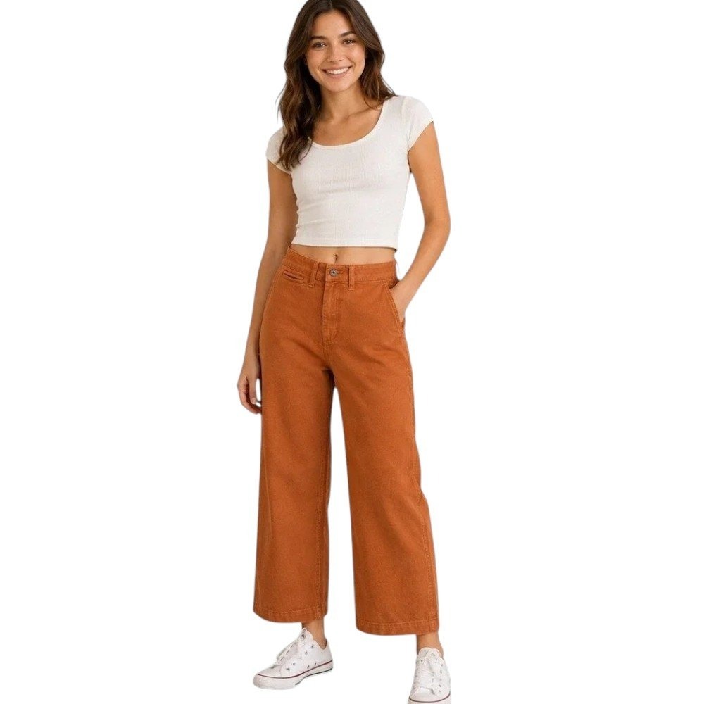 Madewell Women Curvy Slim Emmett Wide-Leg Pants Orange Rust Excellent Crop Sz 26